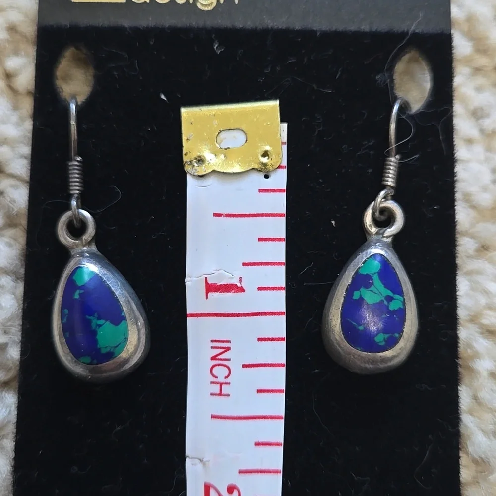 Azurite Malachite Silver Earrings - Picture 6 of 6